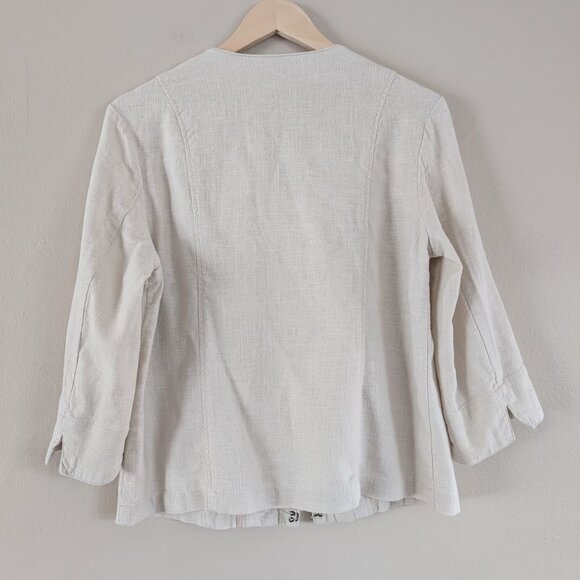Beige Linen Blend Quarter Sleeve Blazer with Hook and Eye Clasps - Women's Sz 10 - Picture 7 of 11